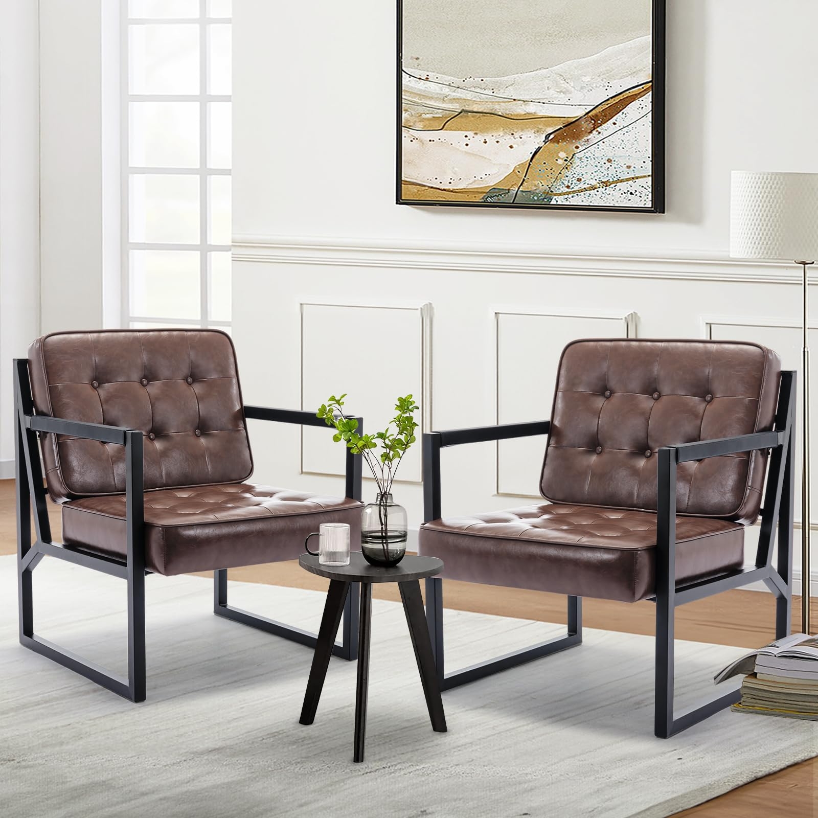 Accent Chair Tufted Back Chestnut Brown Set of 2