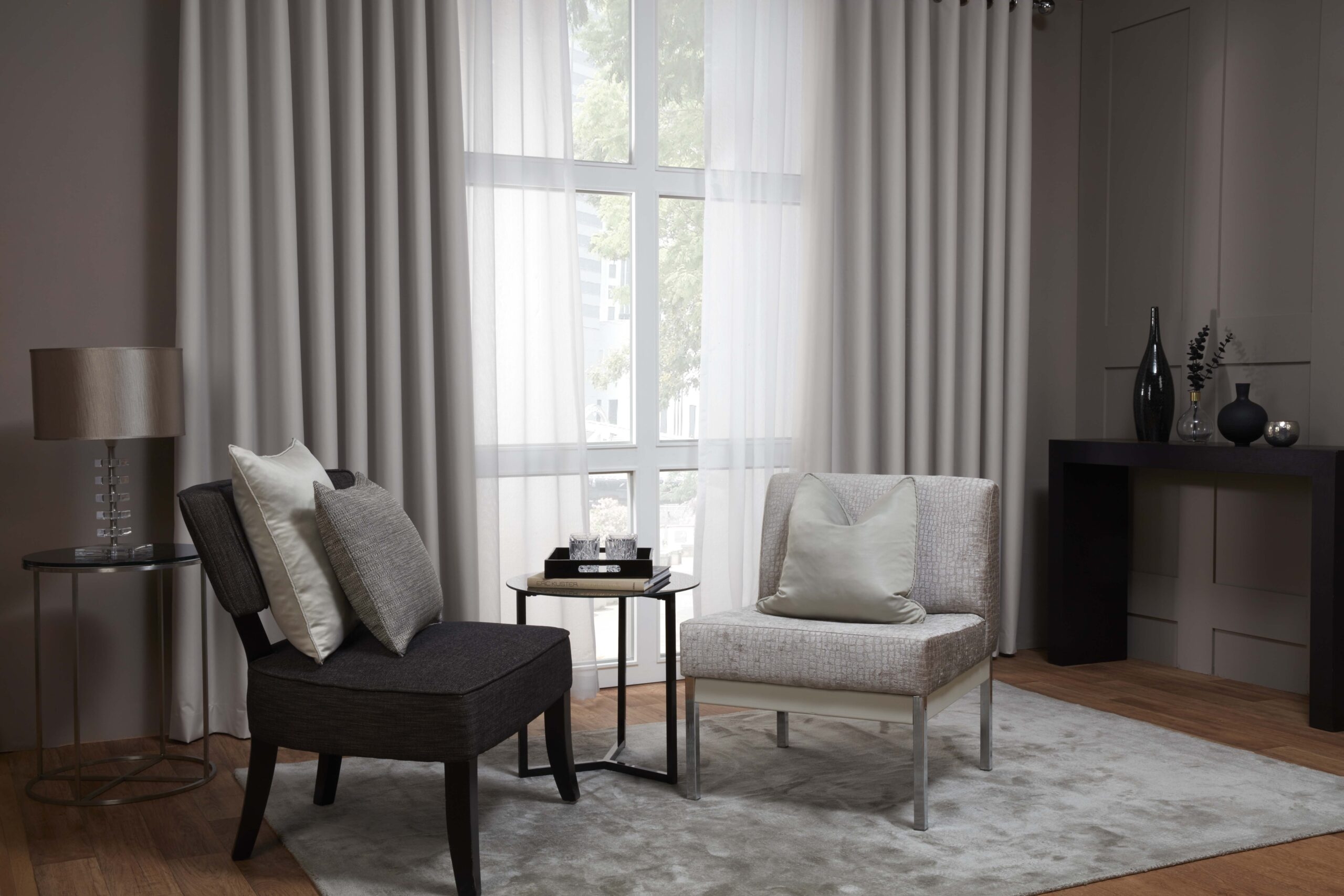 Accent Chair Warm Beige Blackout Fabric Window Treatments