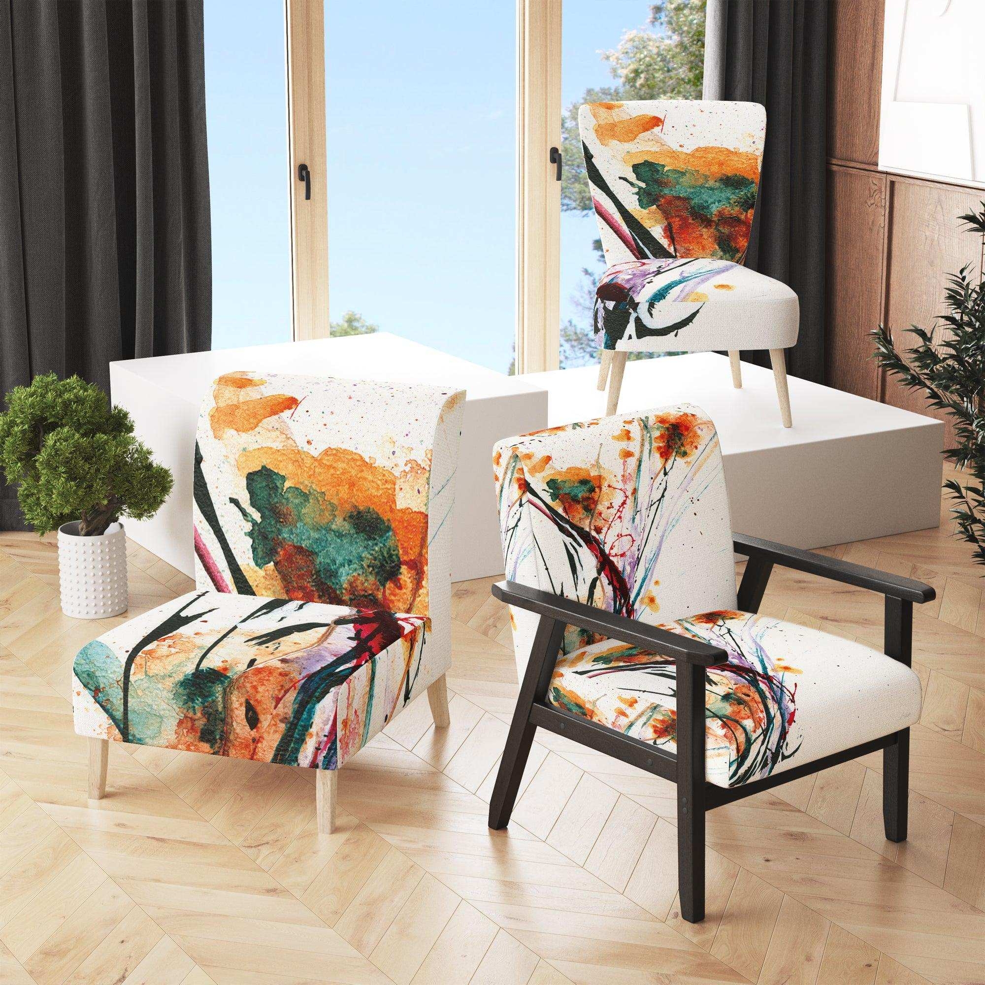 Accent Chair Watercolor Floral Print and Tapered Legs