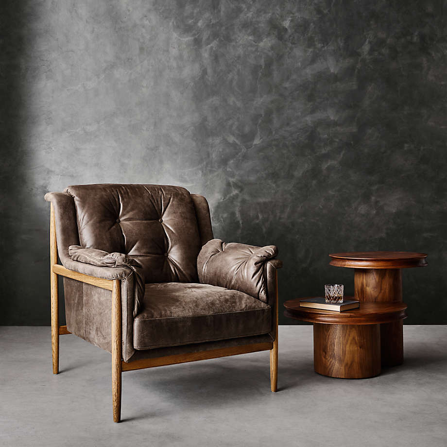 Accent Chair with Exposed Wood Frame and Tufted Back