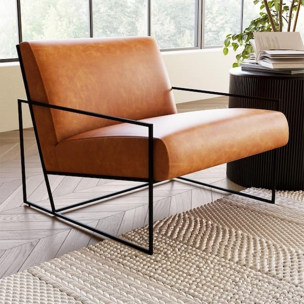 Accent Chair with Geometric Metal Frame in Cognac Tan