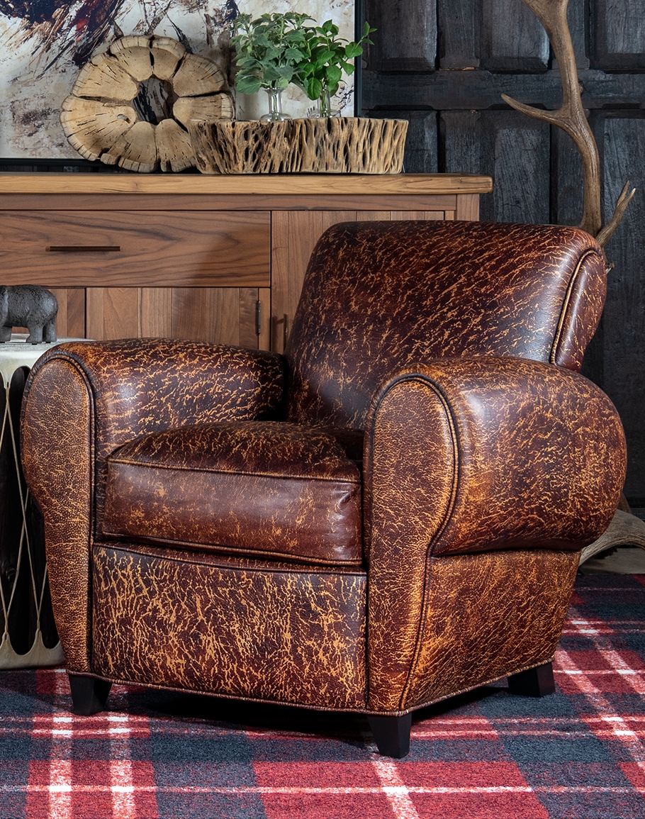 Accent Chair with Heavy Crackle Texture and Cognac Tone