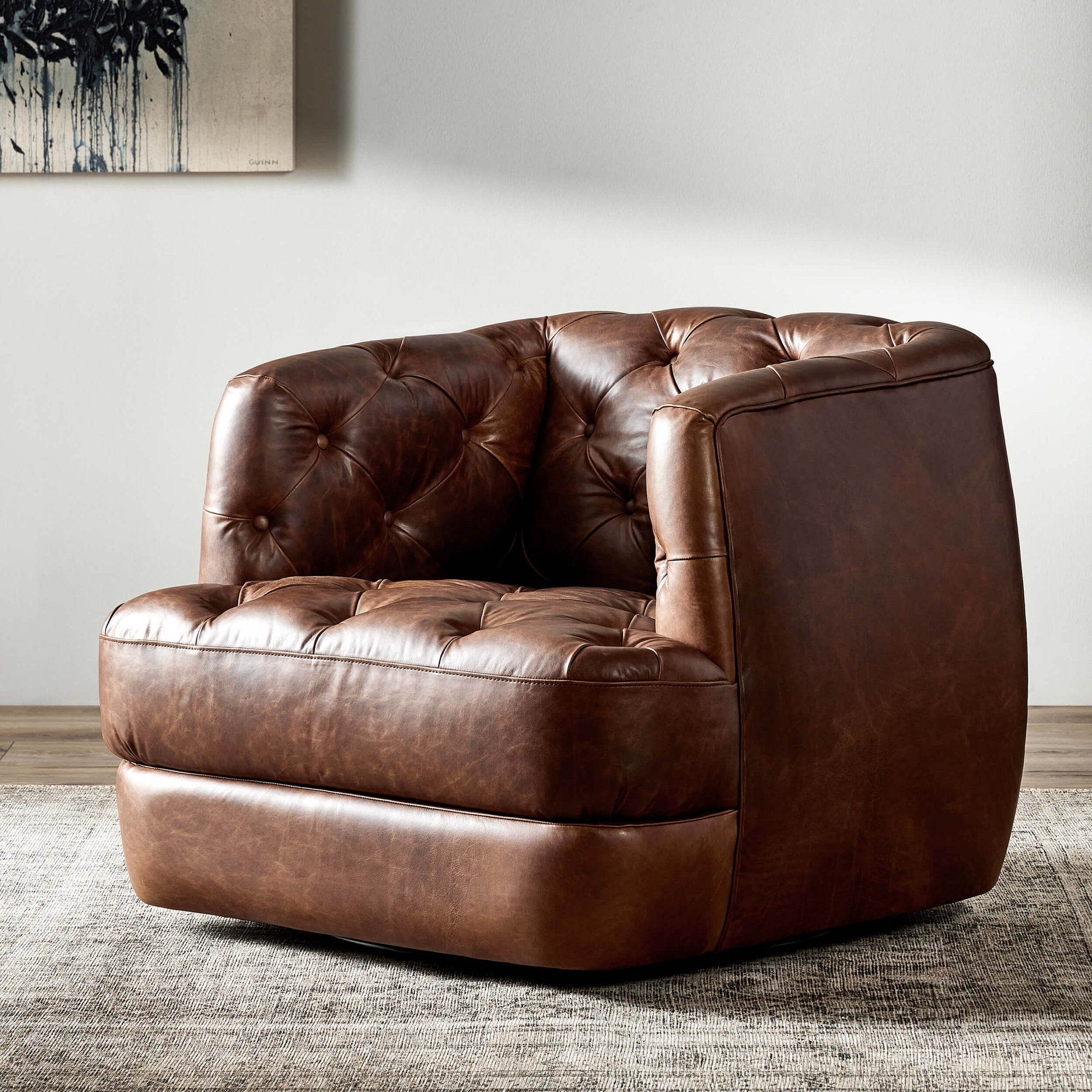 Accent Chair with Low Profile Swivel and Diamond Stitches
