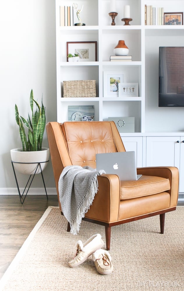 Accent Chair with Piped Edges in Mid Century Modern Nook