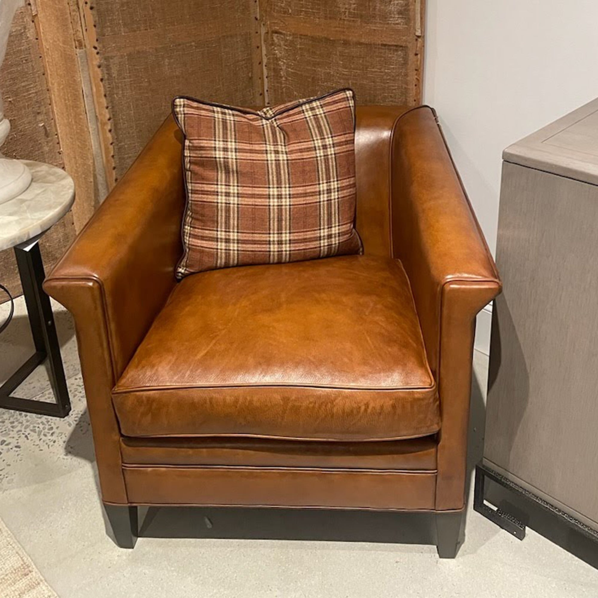 Accent Chair with Plaid Accent and Flared Sculptural Arms