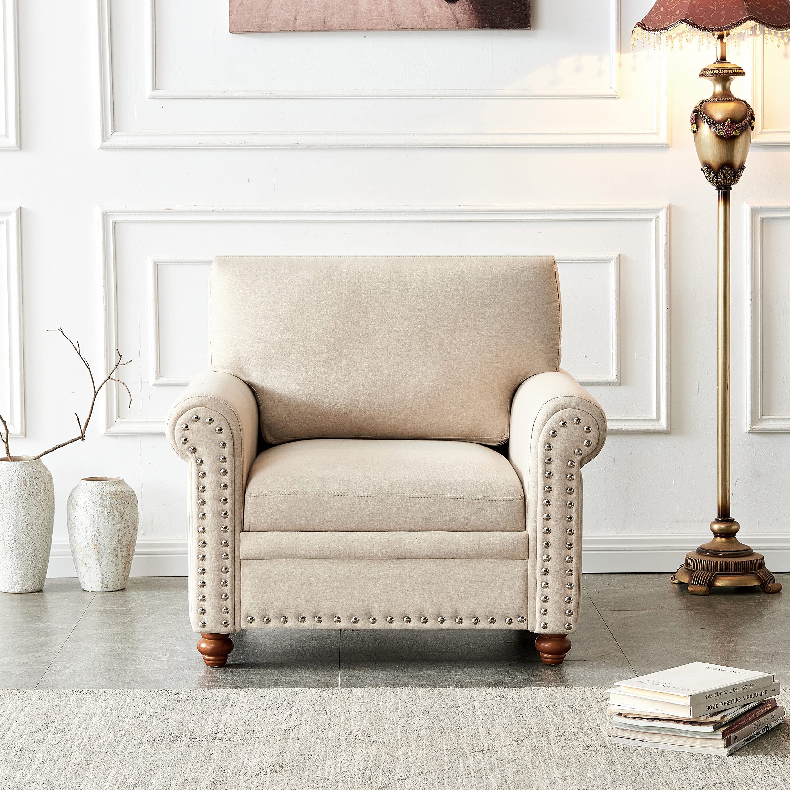 Accent Chair with Rolled Arms and Nailhead Trim Piece