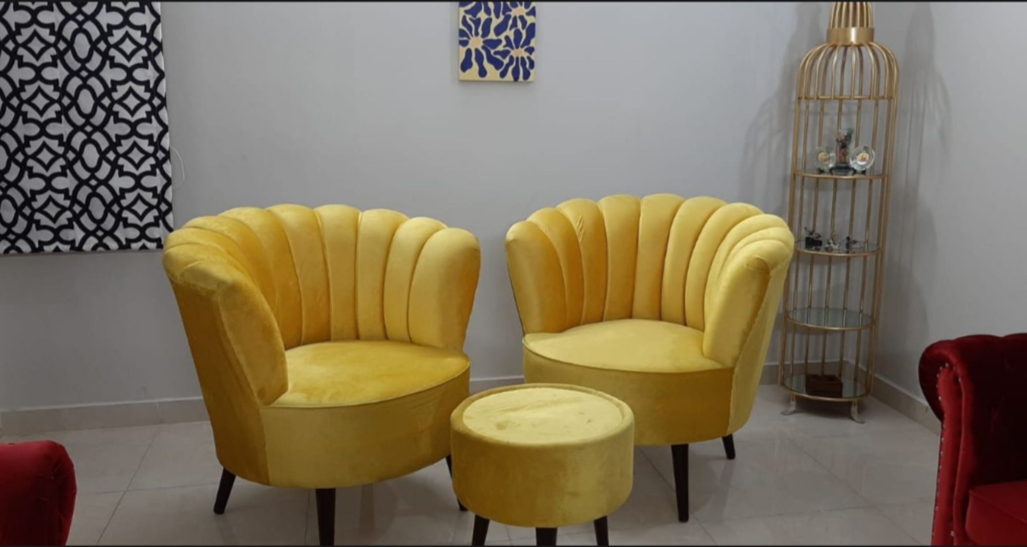 Accent Chair with Scalloped Back and Mustard Yellow Shell Seating