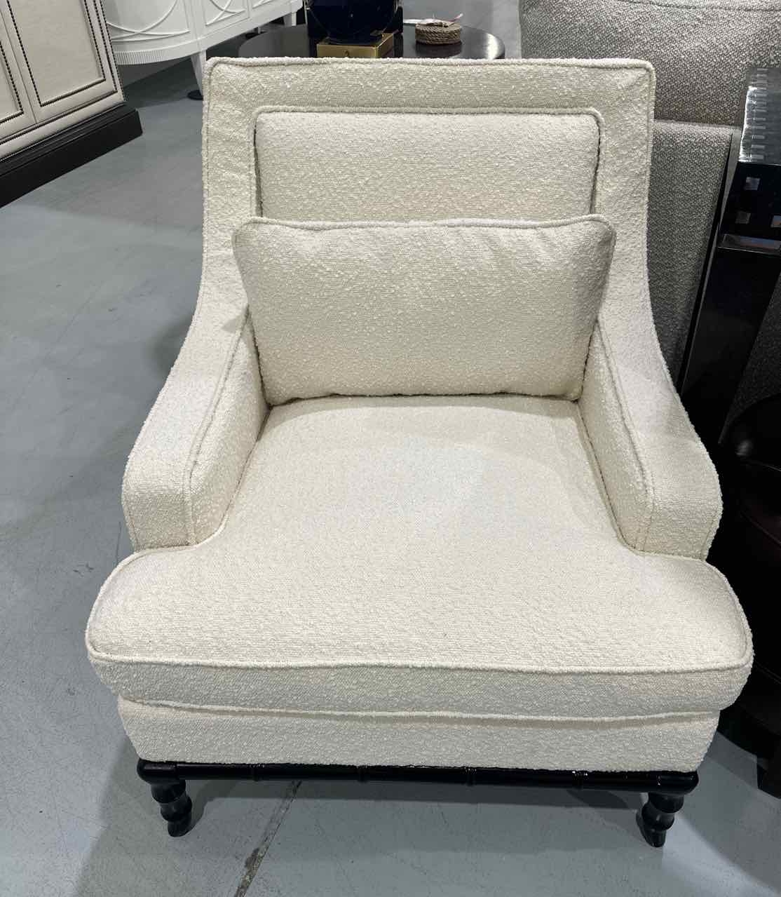 Accent Chair With Textured Boucle and Black Bamboo Legs
