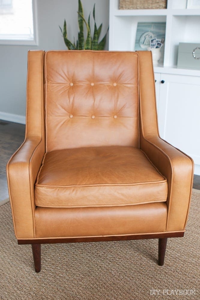 Accent Chair with Track Arms and Warm Cognac Leather