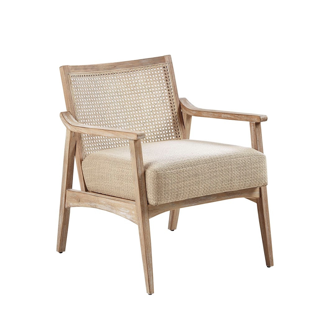 Accent Chair with Wood Toned Frame and Woven Cane Chair