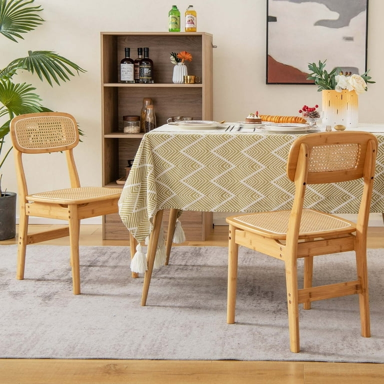 Accent Chair with Woven Seat Insert Bamboo Cane Dining Chairs