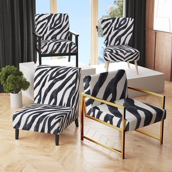 Accent Chair Zebra Striped Upholstery Gold Metal Base