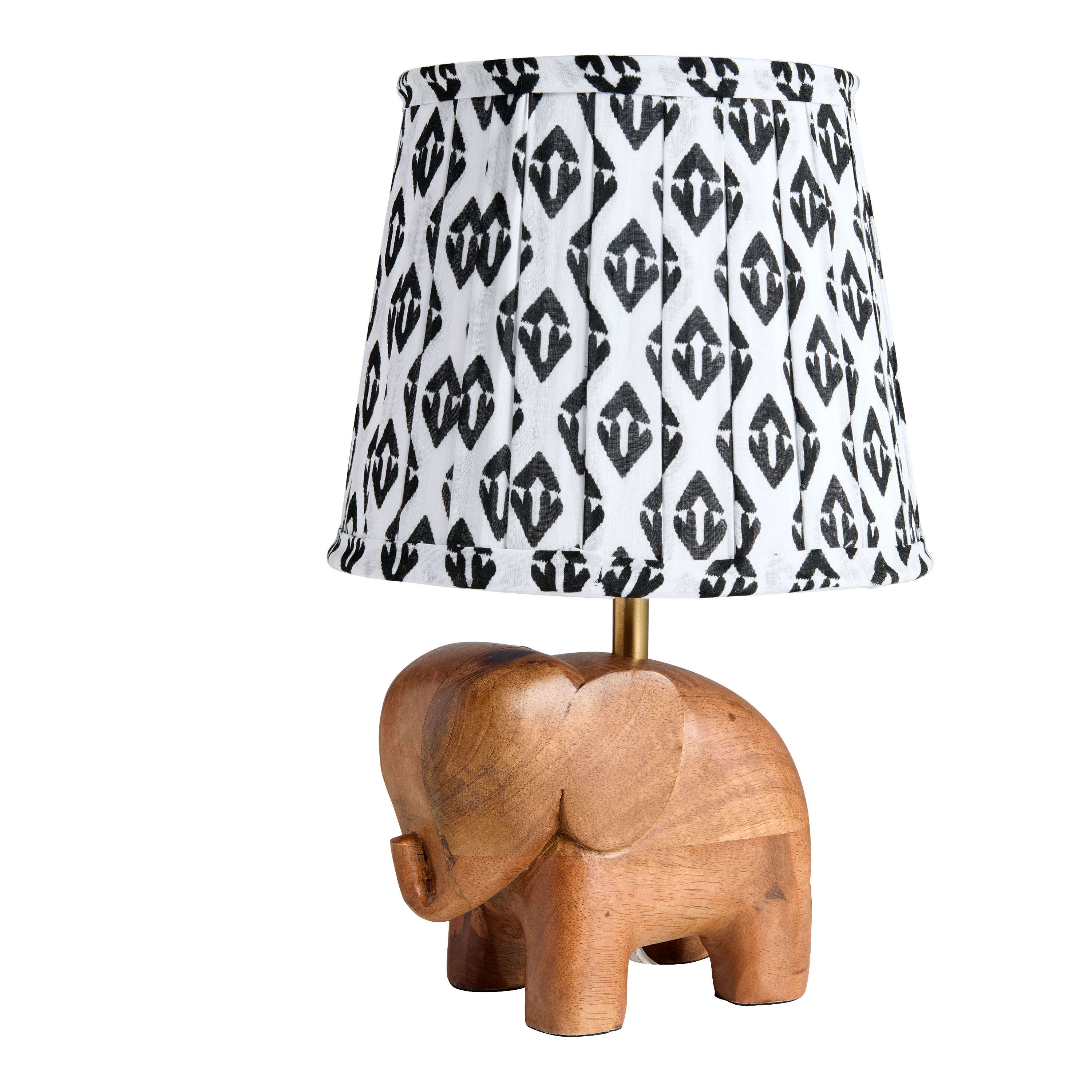 Accent Lamp Pleated Geometric Shade and Carved Wood