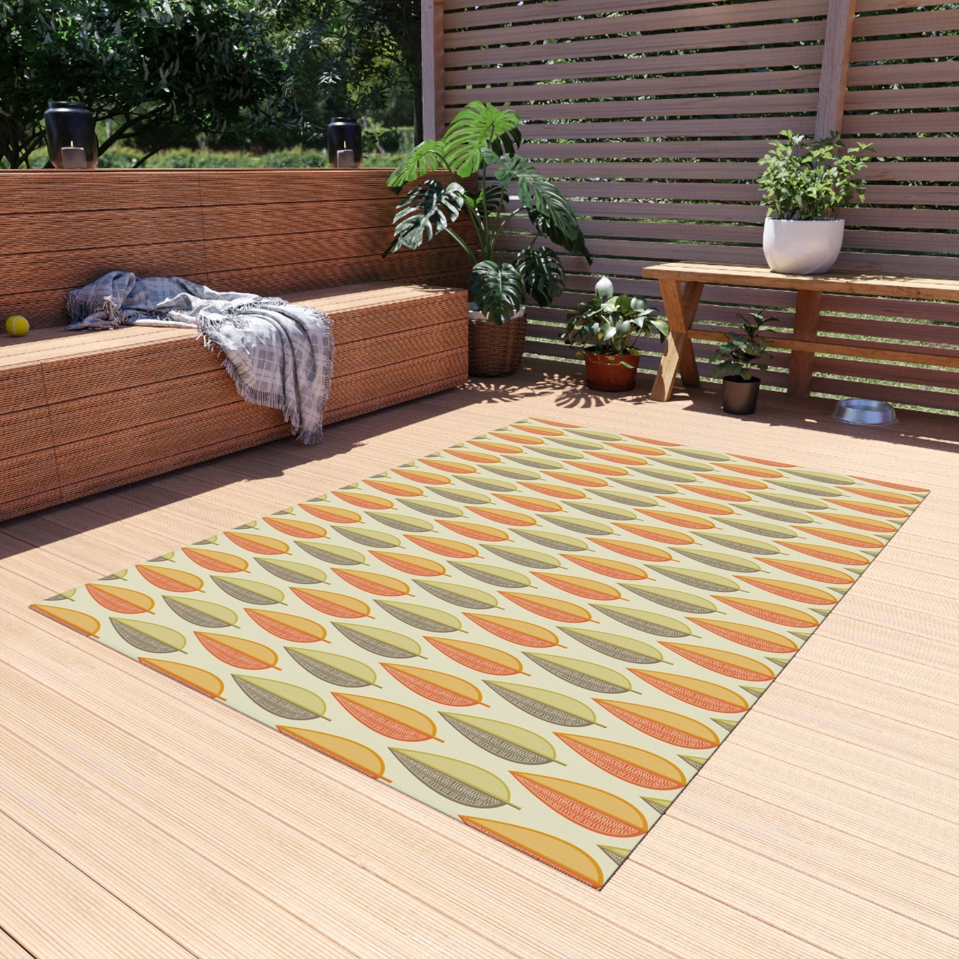Accent Rug Leaf Motif Indoor Outdoor 60s Style Decor