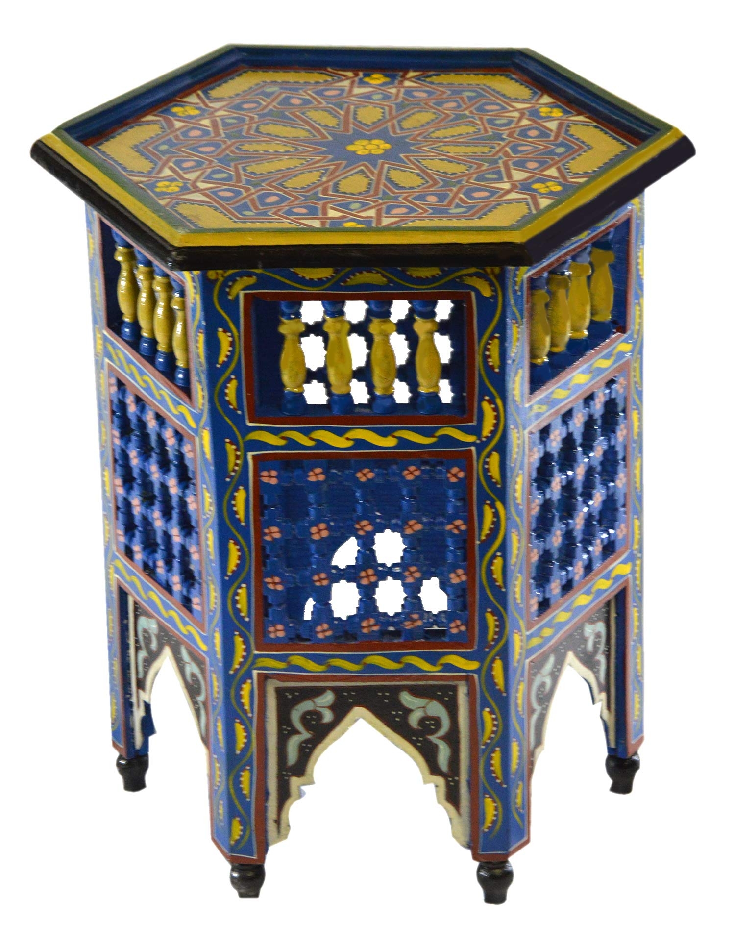 Accent Table Hexagonal Moucharabi Lattice Painted Wood