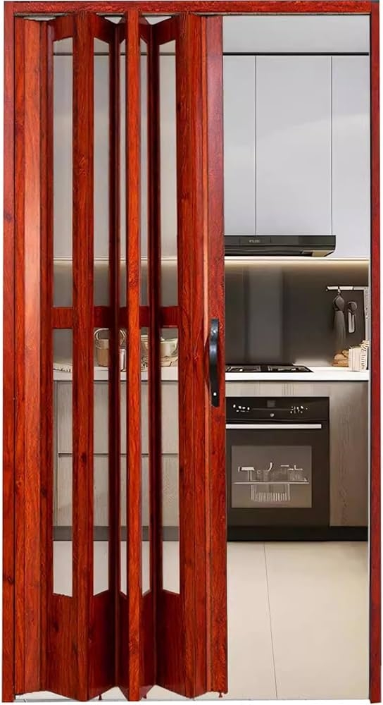 Accordion Door Reddish Brown Folding Vertical Pane Design