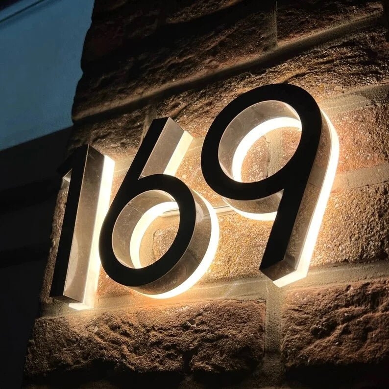 Address Numbers: Floating Design Backlit Halo Matte Black