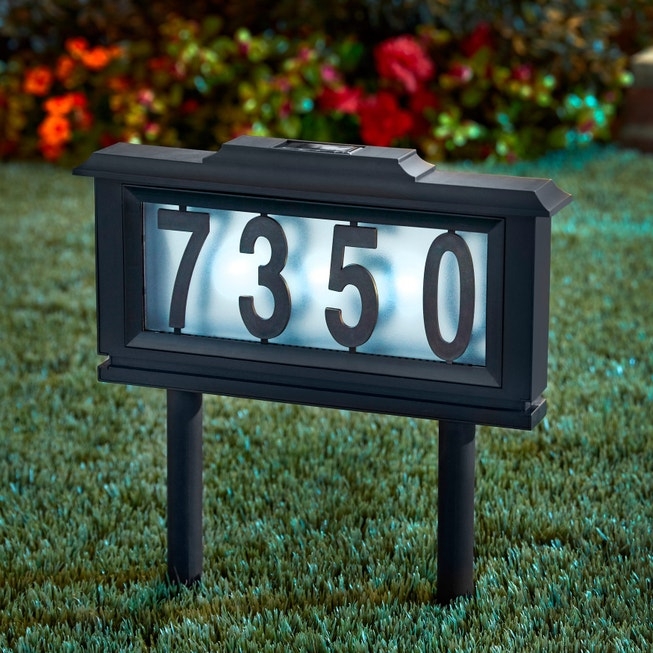 Address Plaque: Dual Stakes Matte Black Backlit Garden Sign