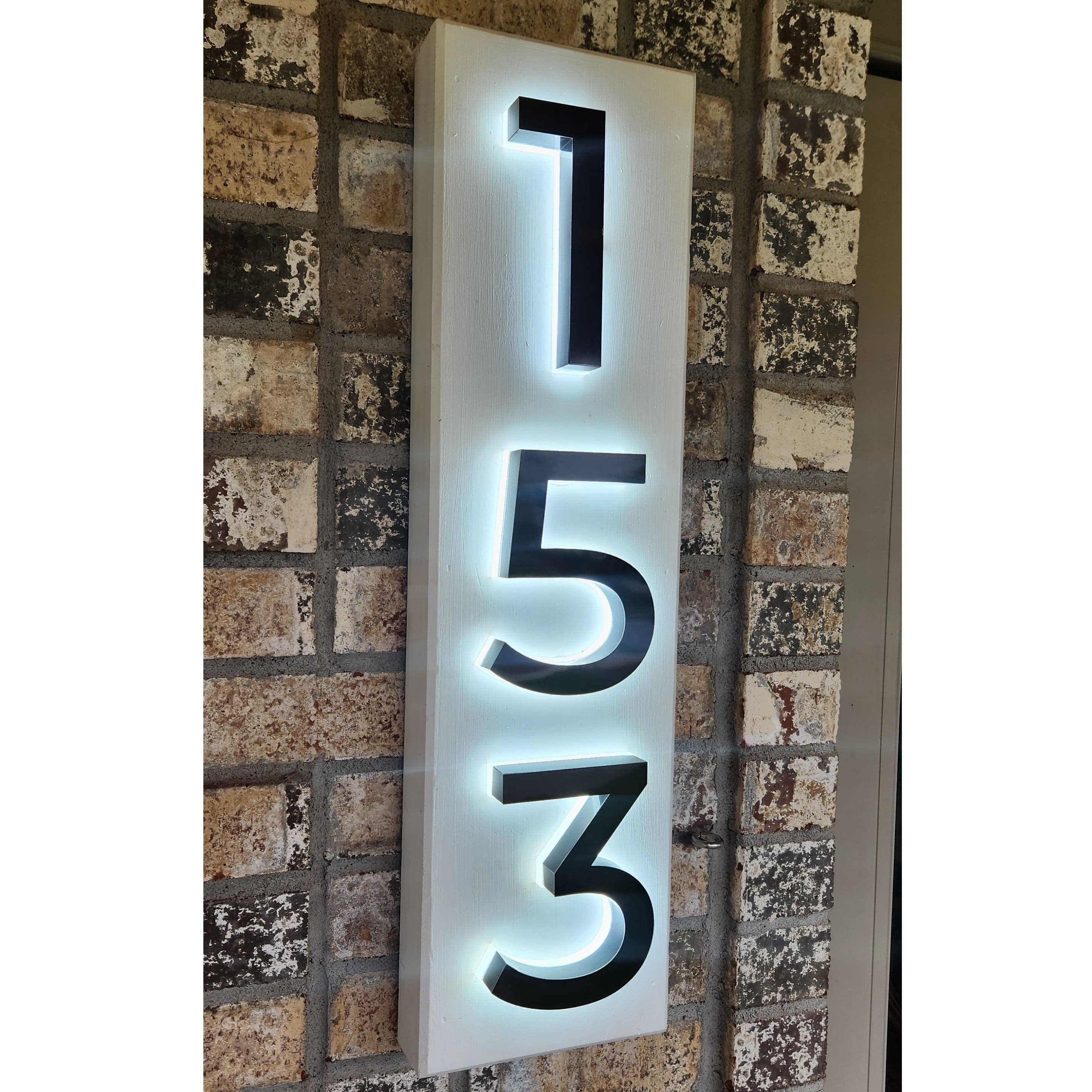 Address Plaque: Vertical Layout Matte Black Digits Halo Glow