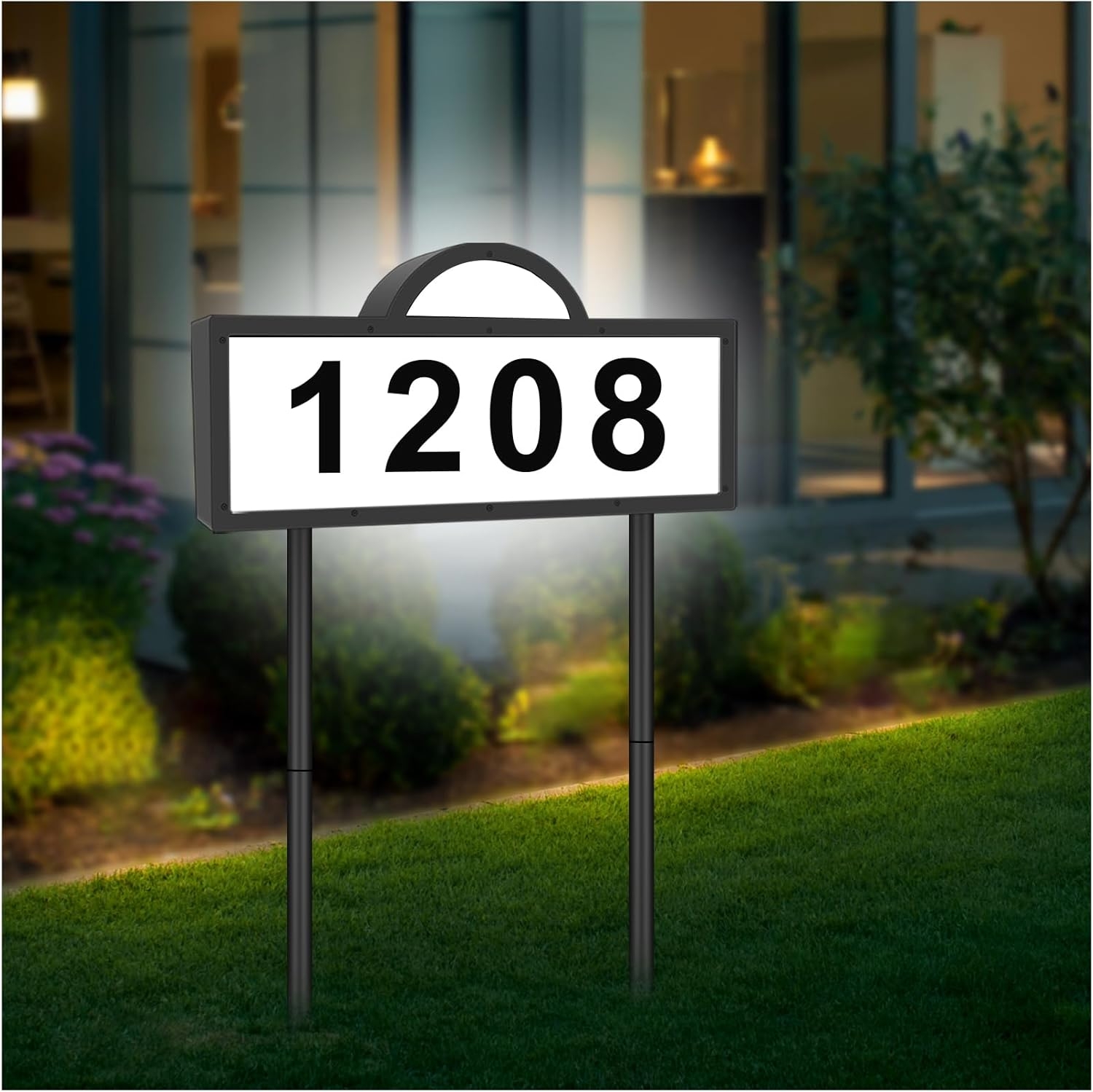 Address Sign: Arched Detail Backlit Panel Modern Yard Sign