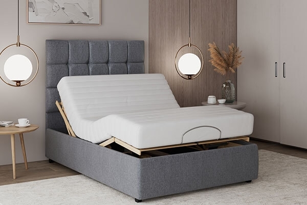 Adjustable Bed: Grid Tufted Headboard and Articulating Frame