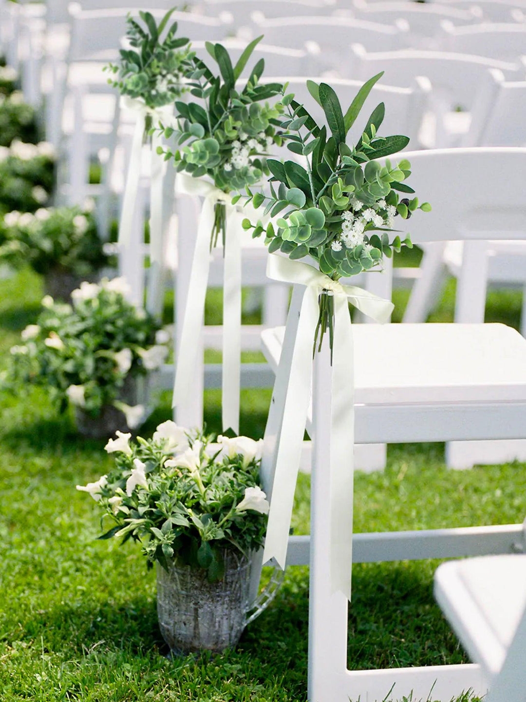 Aisle Decor Eucalyptus Greenery White Folding Chairs