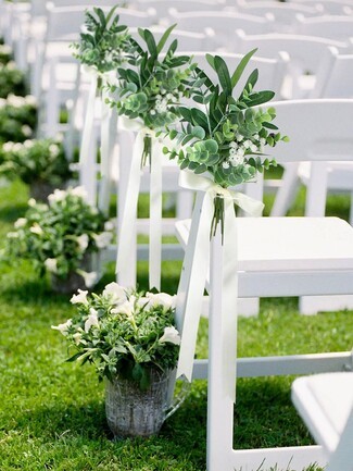 Aisle Decor Eucalyptus Greenery White Folding Chairs