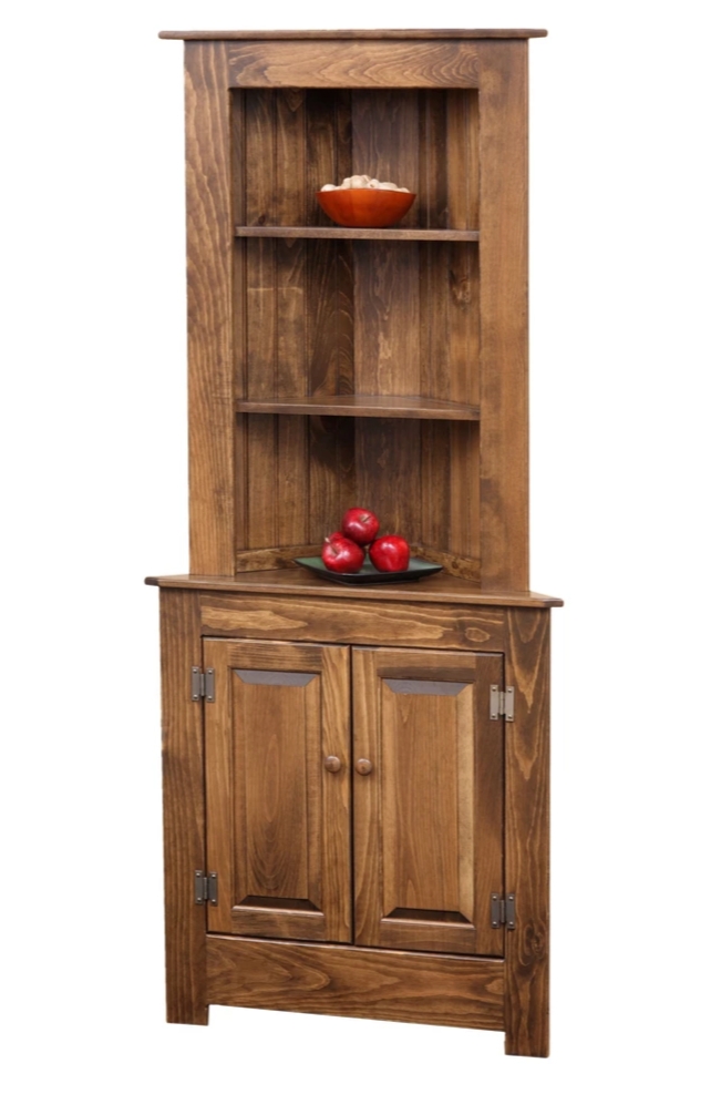 Amish Corner Cabinet with Warm Brown Recessed Panels