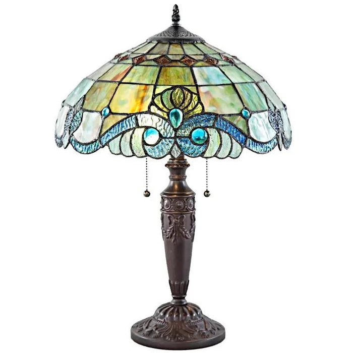 Aquamarine Stained Glass Table Lamp with Garland Base