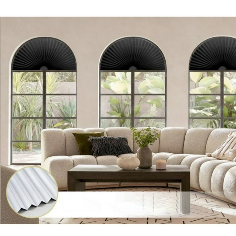 Arch Pleated Blinds Matte Black Fan Pleated Blackout