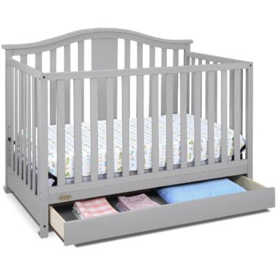 Arched Baby Crib Dove Gray with Built-in Storage Drawer