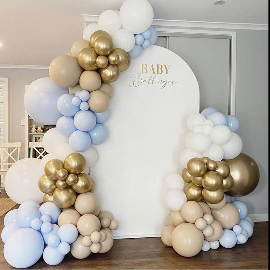 Arched Backdrop Chiara Arch Flower Balloons Gold and Blue Decor