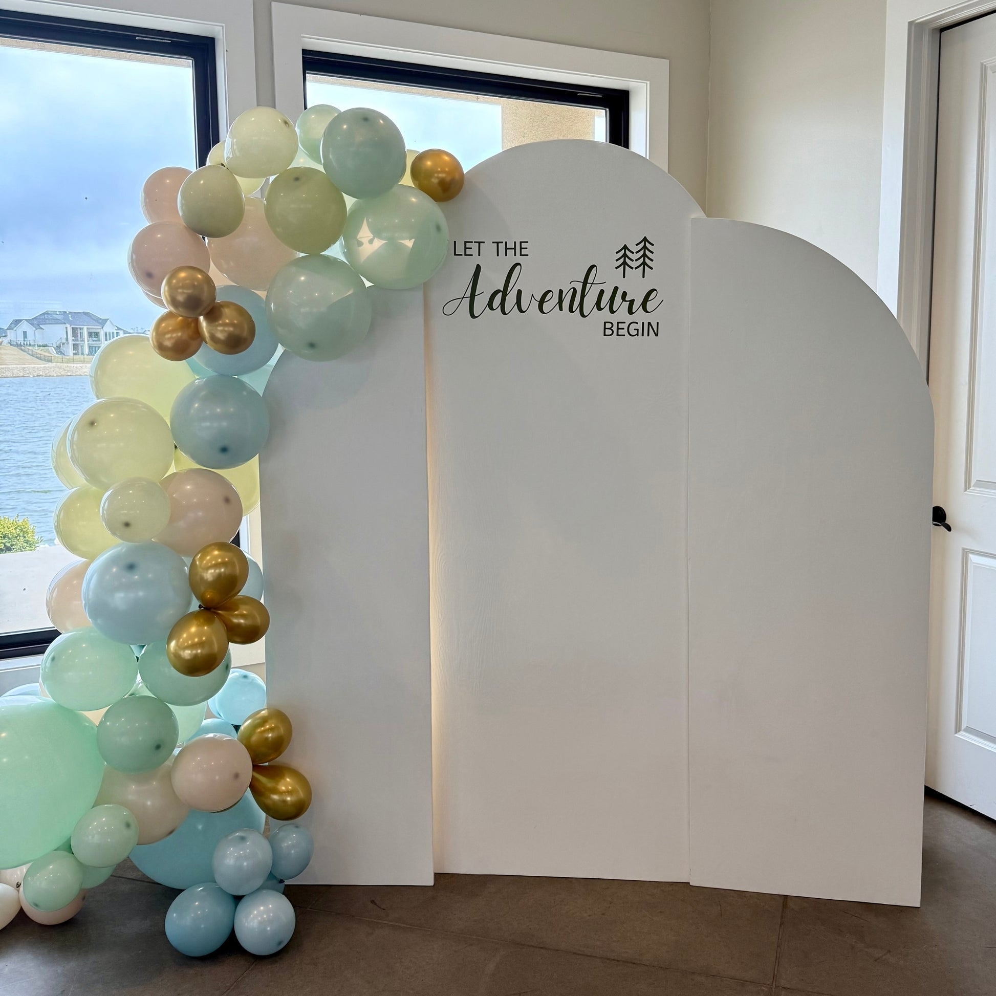 Arched Backdrop Custom Lettering Adventure Theme Photo Wall