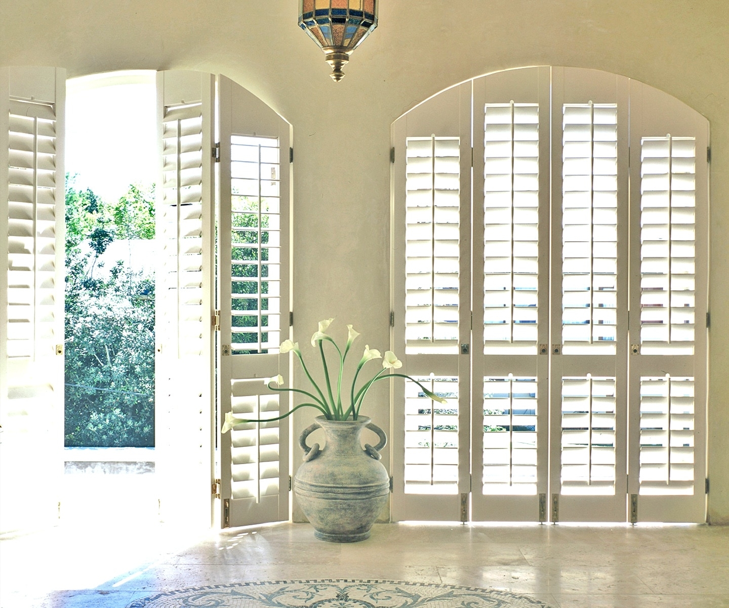 Arched Shutters White Louvers Floor To Ceiling Shutter