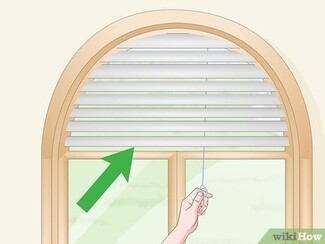 Arched Window Blinds Gray Horizontal Slat Ring Handle