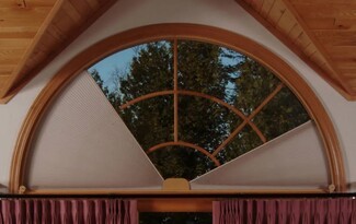 Arched Window Treatment Wood Sunburst Grille Motorized
