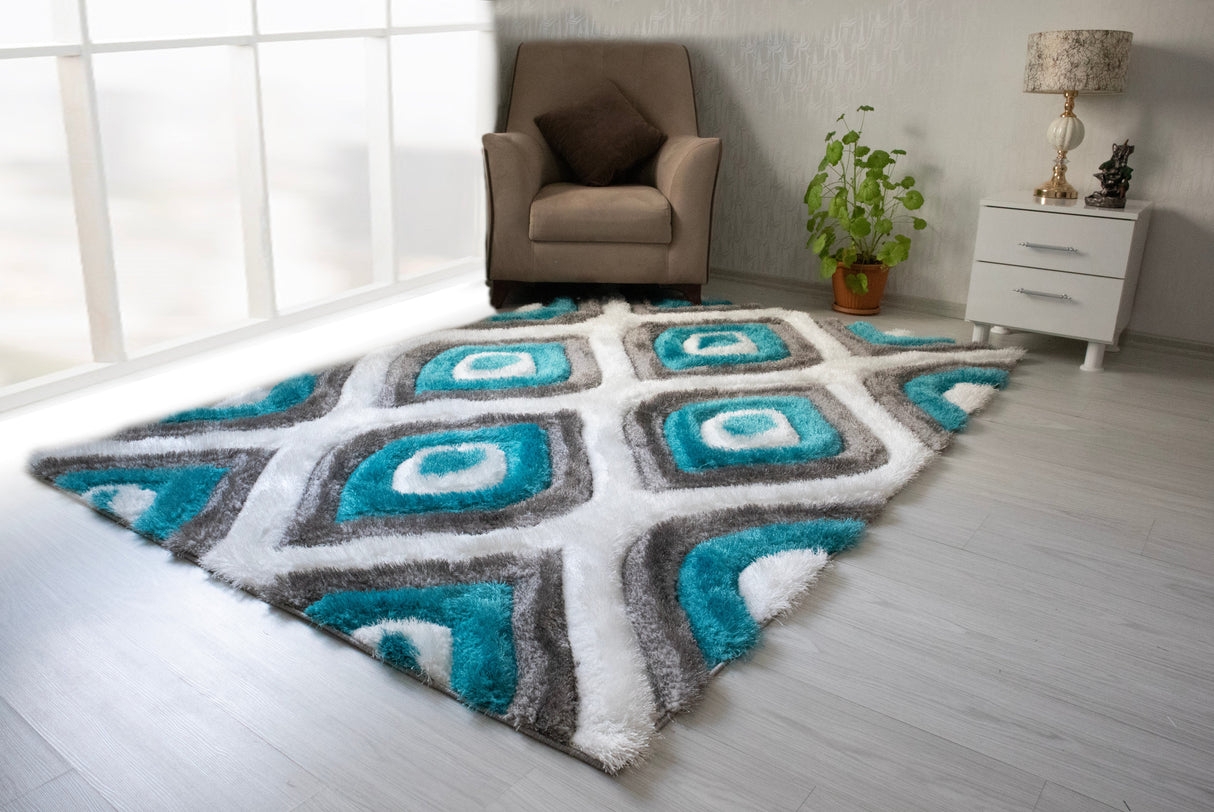 Area Rug 3D Carved Texture Shaggy Concentric Diamond