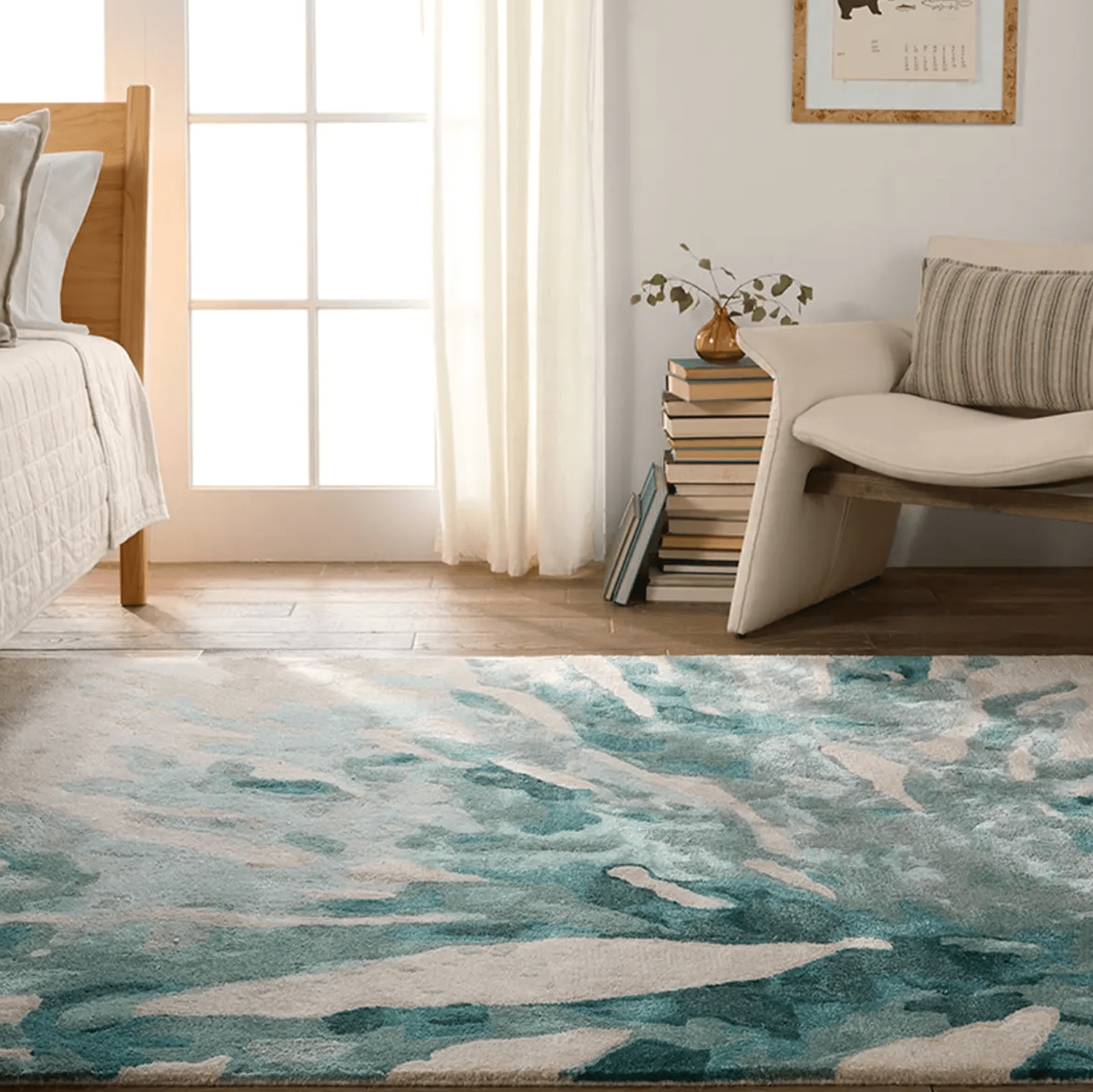 Area Rug Abstract Coral Pattern Seafoam Ocean Motif