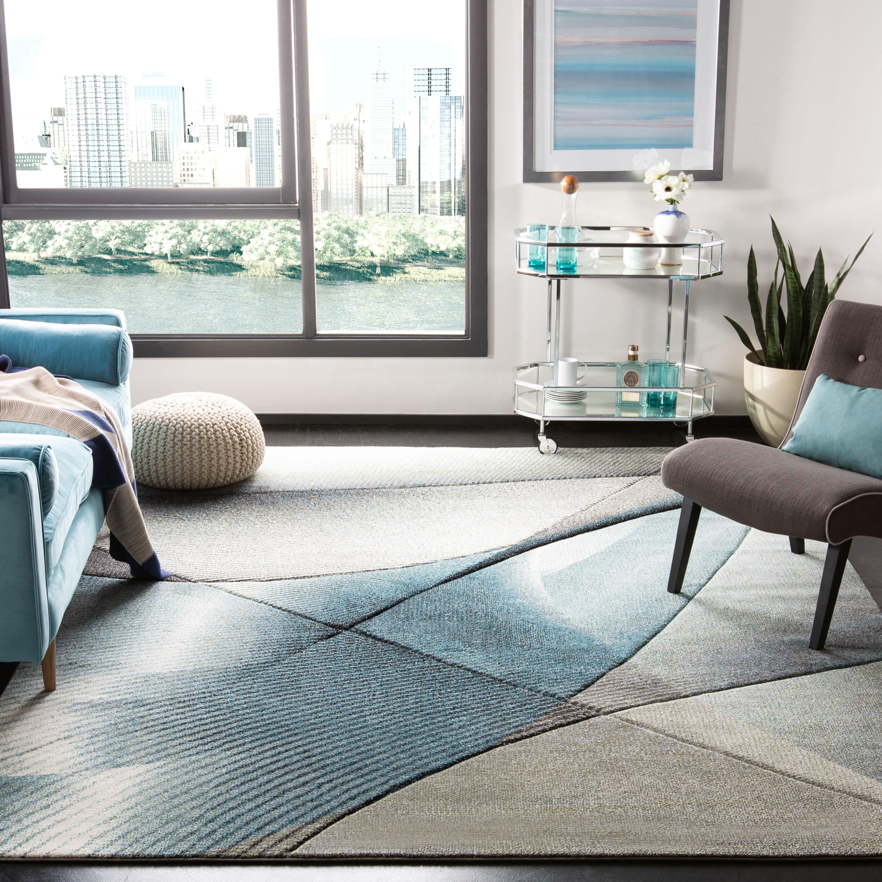 Area Rug Abstract Geometric Lines Urban Chic Decor