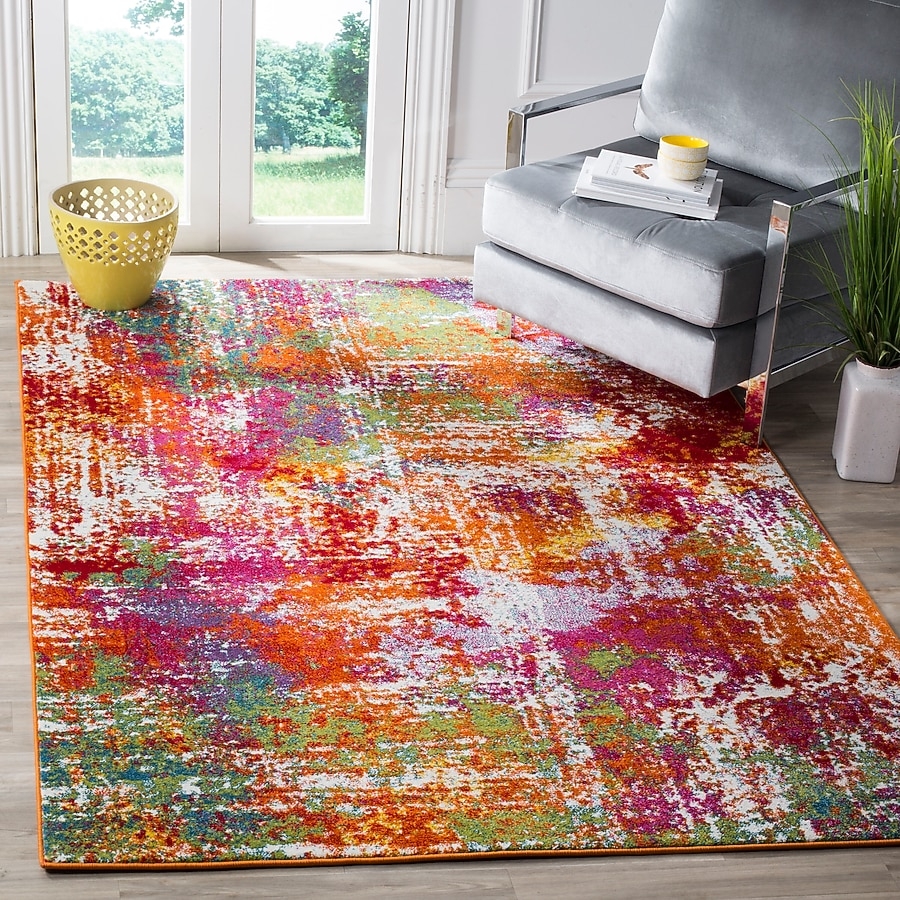 Area Rug Abstract Watercolor Design Vibrant Citrus Tones