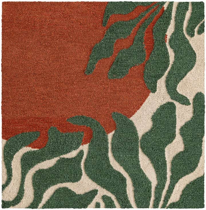 Area Rug Abstract Wavy Pattern Rust Orange Square Rug