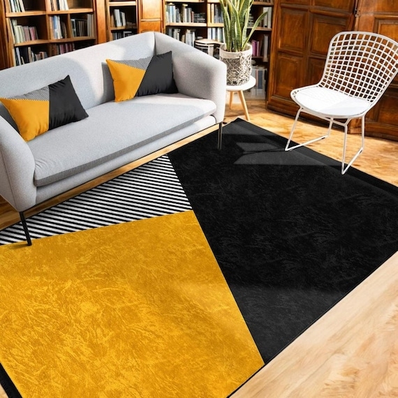 Area Rug: Asymmetrical Color Block Monochromatic Stripes