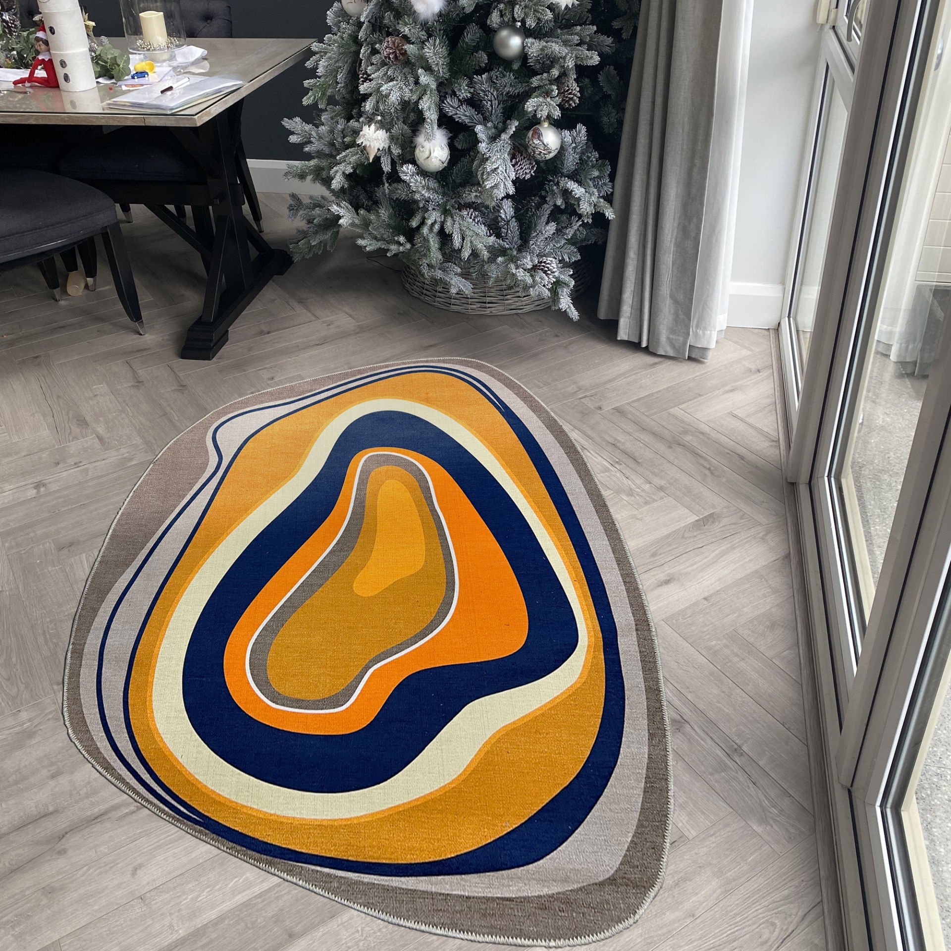 Area Rug: Asymmetrical Topographic Rug Mustard Yellow