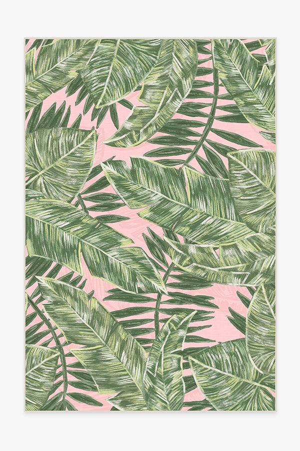 Area Rug Blush Pink Painterly Palm Leaf Botanical Rug
