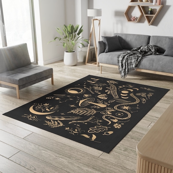 Area Rug: Celestial Motifs Modern Gothic Forest Aesthetic