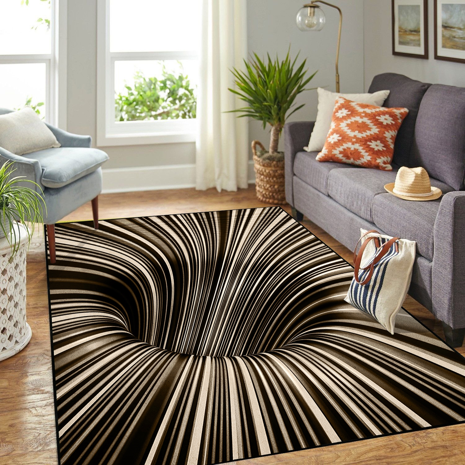Area Rug: Chocolate Brown Deep Funnel Vortex Pattern