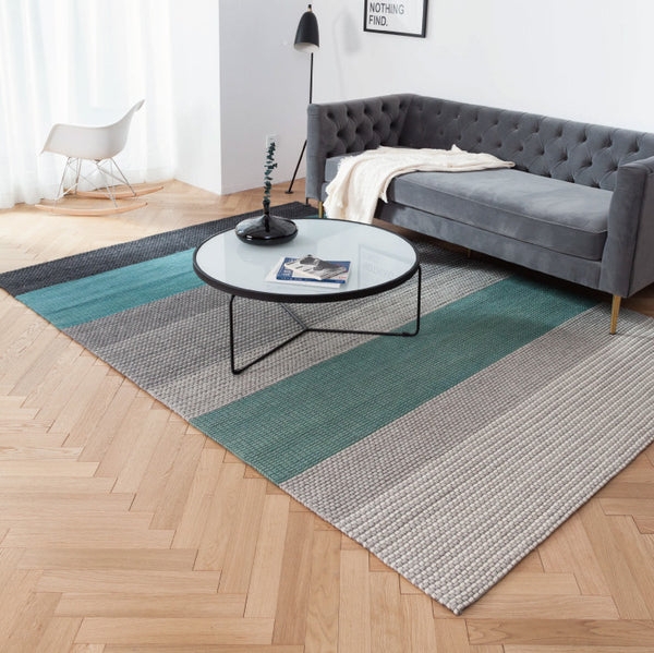 Area Rug Chunky Loop Weave Turquoise Accent Stripe