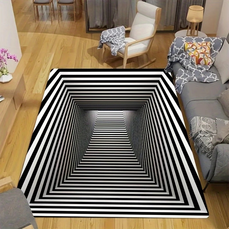 Area Rug: Concentric Rectangles 3D Geometric Print
