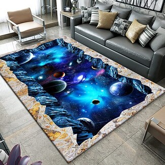 Area Rug: Cracked Earth Border Celestial Planet Print