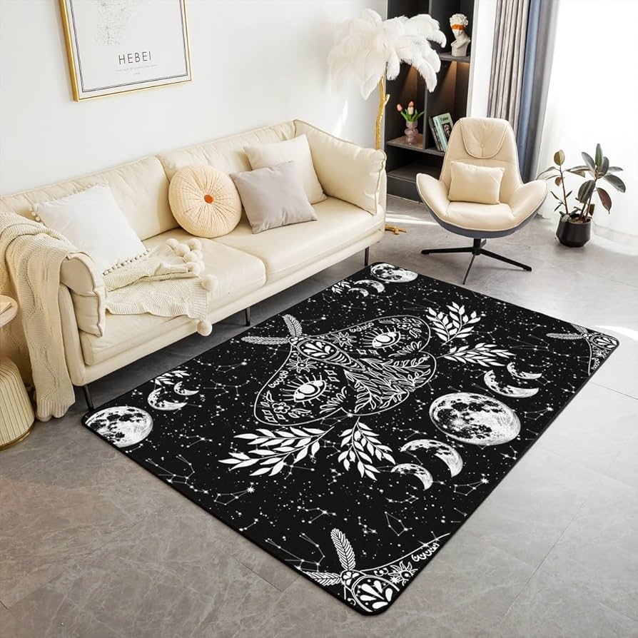 Area Rug: Death Moth Illustration Gothic Boho Carpet